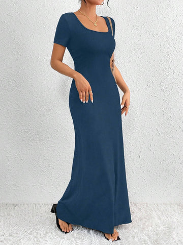 Elegant Solid Color Short Sleeve Summer Dress For Women
