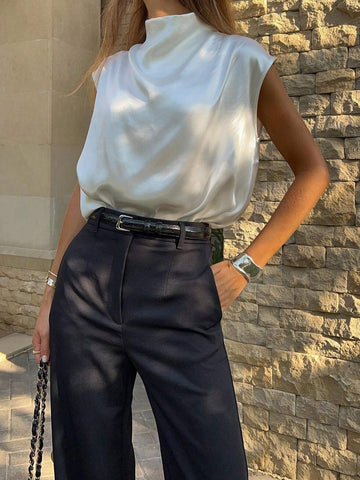 Frenchy Elegant Solid Color Stand Collar Shirt For Summer