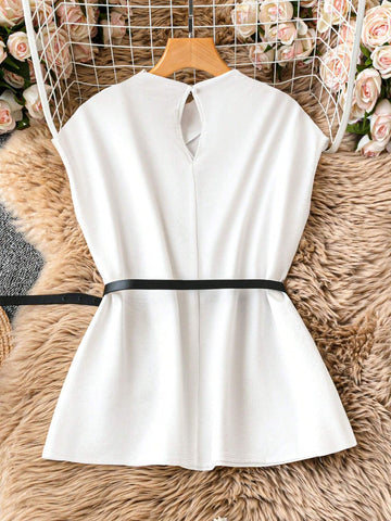 Frenchy Elegant Solid Color Stand Collar Shirt For Summer
