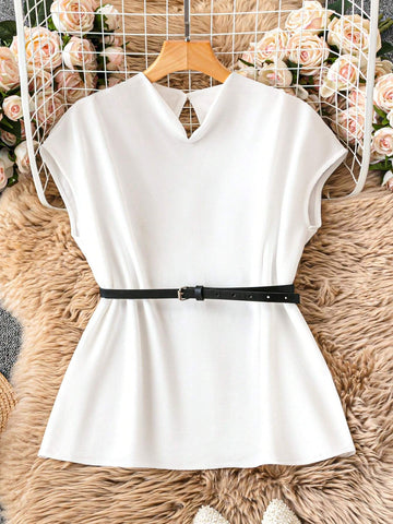 Frenchy Elegant Solid Color Stand Collar Shirt For Summer