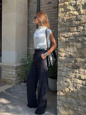 Frenchy Elegant Solid Color Stand Collar Shirt For Summer