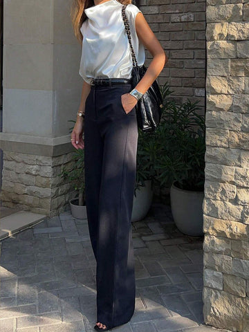 Frenchy Elegant Solid Color Stand Collar Shirt For Summer