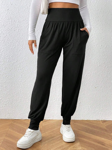 Frenchy Elegant Women's High Waisted Drawstring Joggers With Pockets