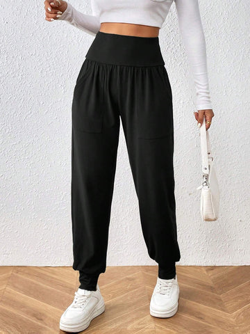 Frenchy Elegant Women's High Waisted Drawstring Joggers With Pockets