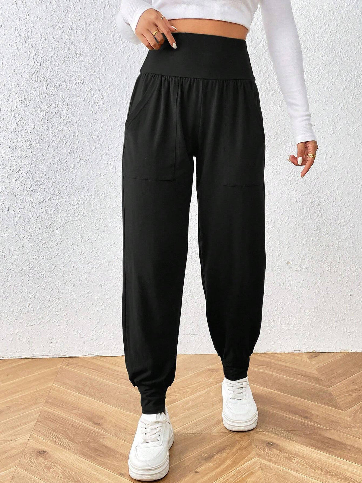 Frenchy Elegant Women's High Waisted Drawstring Joggers With Pockets