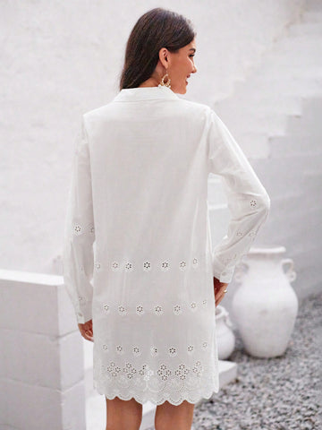 Embroidered Long Sleeve Shirt Dress