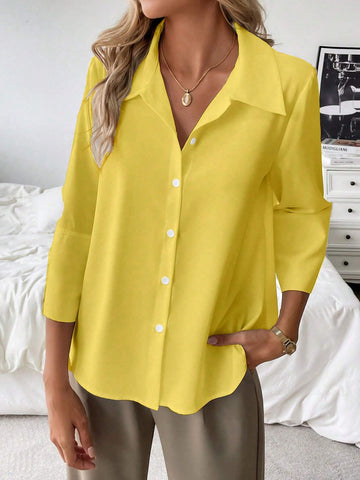 Frenchy FRENCHY White Loose-Fit Casual Long Sleeve Shirt, Teacher Shirt