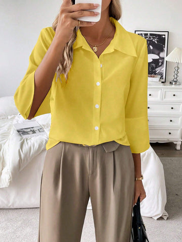 Frenchy FRENCHY White Loose-Fit Casual Long Sleeve Shirt, Teacher Shirt