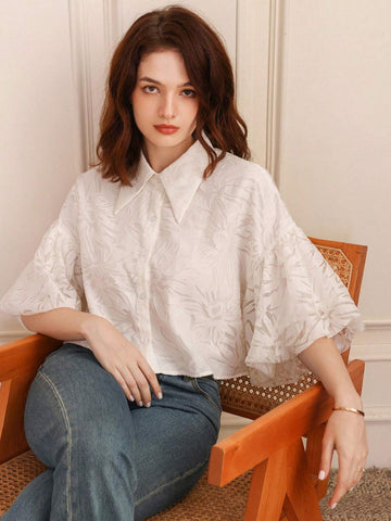 Frenchy Fashionable Jacquard Fabric Puff Sleeve A-Line Short Women's Shirt For Summer