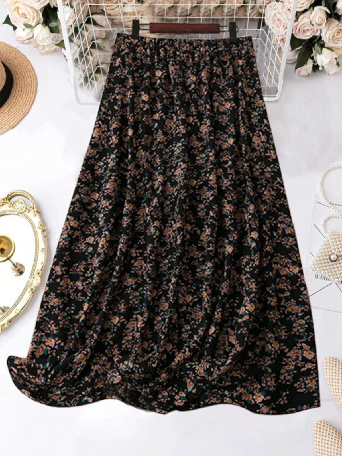 Frenchy Floral Print Elastic Waist Skirt