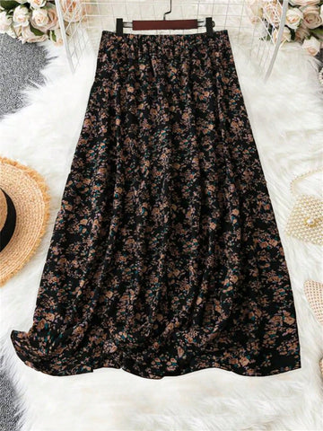Frenchy Floral Print Elastic Waist Skirt