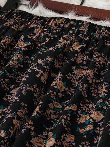 Frenchy Floral Print Elastic Waist Skirt