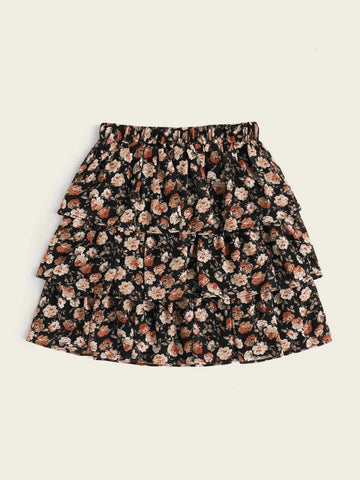 Frenchy Floral Print Layered Skirt