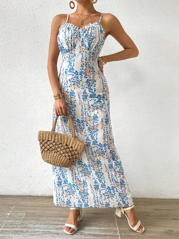 Floral Printed Spaghetti Strap Bodycon Dress