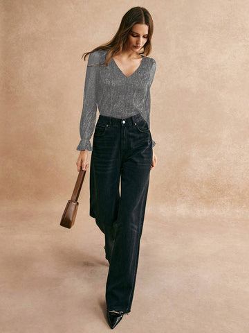 Frenchy Flounce Sleeve Glitter Top Party Item