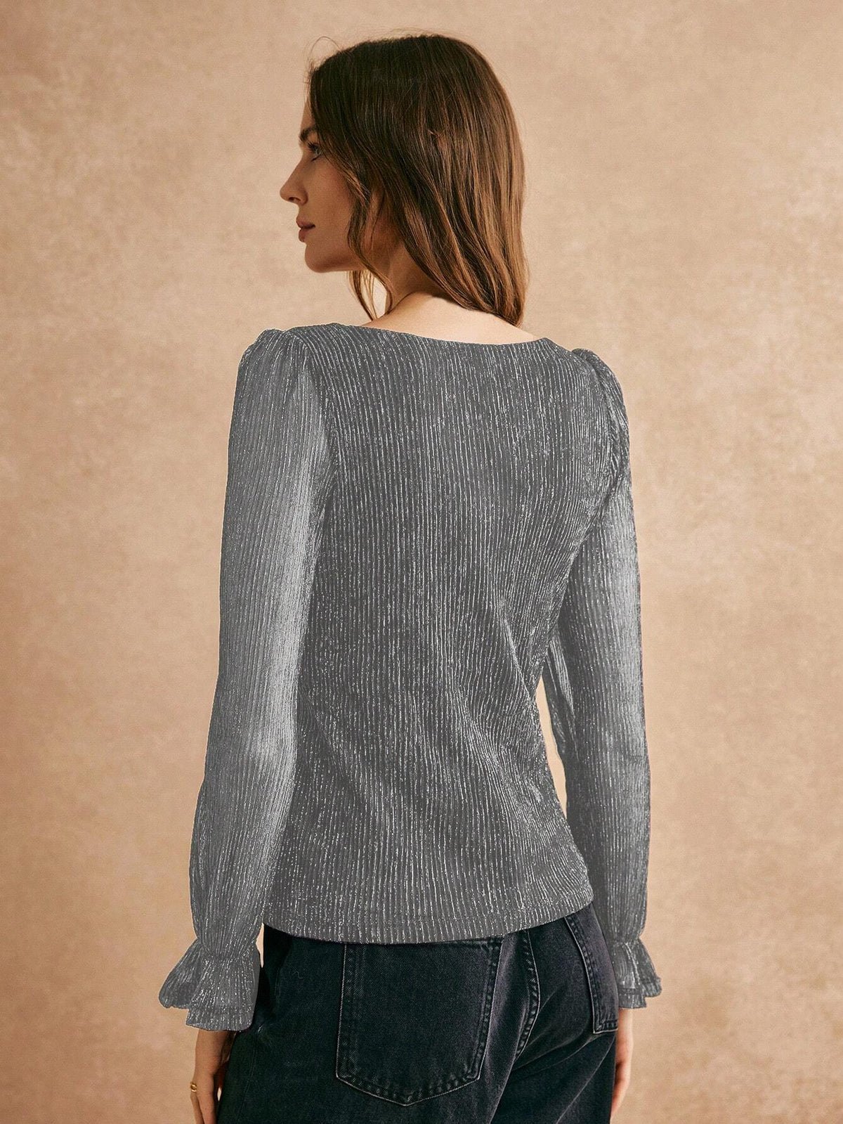 Frenchy Flounce Sleeve Glitter Top Party Item