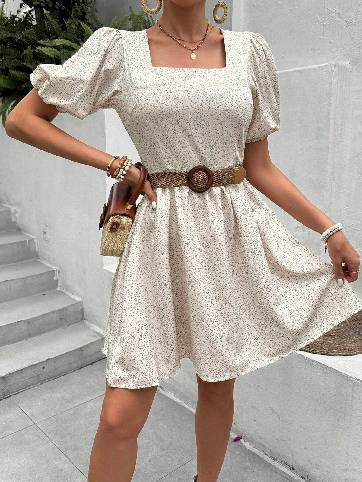 French Style Leisure Lantern Sleeve Dress