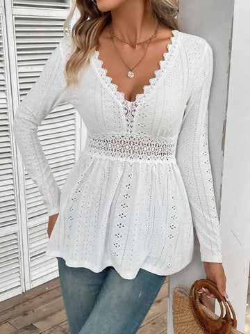 Frenchy Guipure Lace Insert Peplum Tee