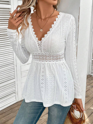 Frenchy Guipure Lace Insert Peplum Tee