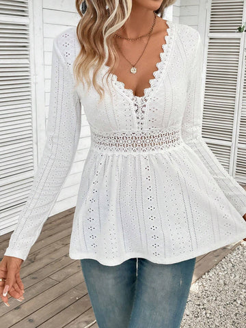 Frenchy Guipure Lace Insert Peplum Tee