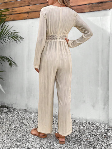 Guipure Lace Insert Wide Leg Jumpsuit