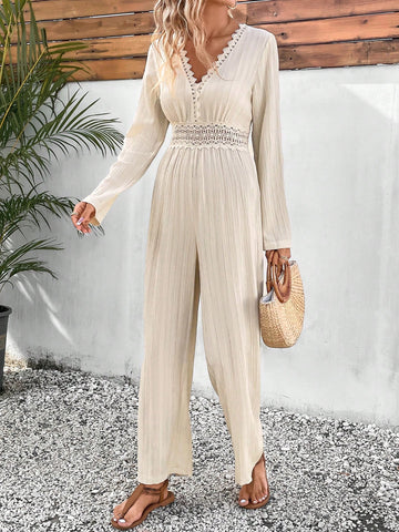 Guipure Lace Insert Wide Leg Jumpsuit