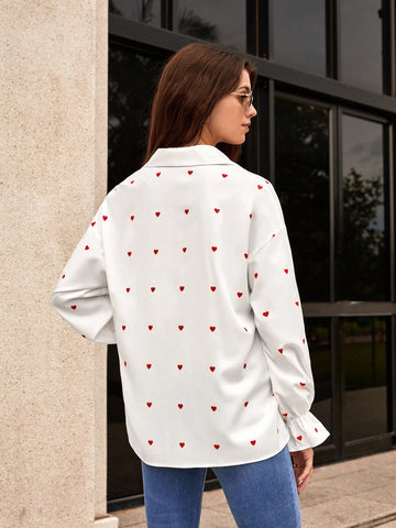 Heart Print Flounce Sleeve Shirt