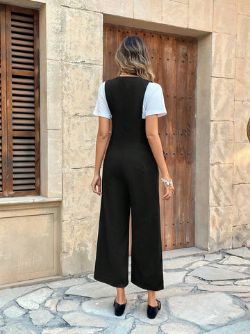 High-End Women's Overalls With Suspenders, Flowy, Straight-Leg, High-Waisted, Slimming, Wide-Leg Full Length Pants, Spring/Autumn