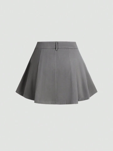 Frenchy High-Waist Gray Pleated A-Line Mini Skirt, Flattering And Anti-Flashing Design