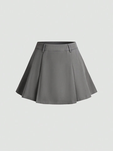 Frenchy High-Waist Gray Pleated A-Line Mini Skirt, Flattering And Anti-Flashing Design