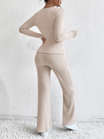 Lace Trim Tee & Flare Leg Pants