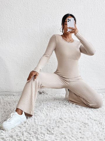 Lace Trim Tee & Flare Leg Pants