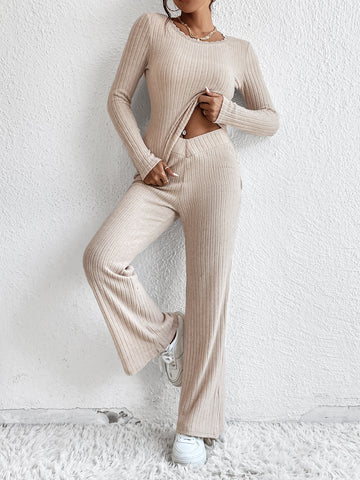 Lace Trim Tee & Flare Leg Pants