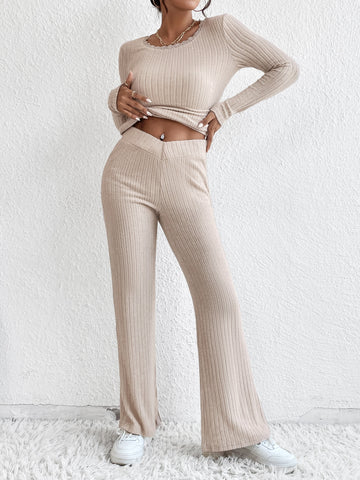 Lace Trim Tee & Flare Leg Pants