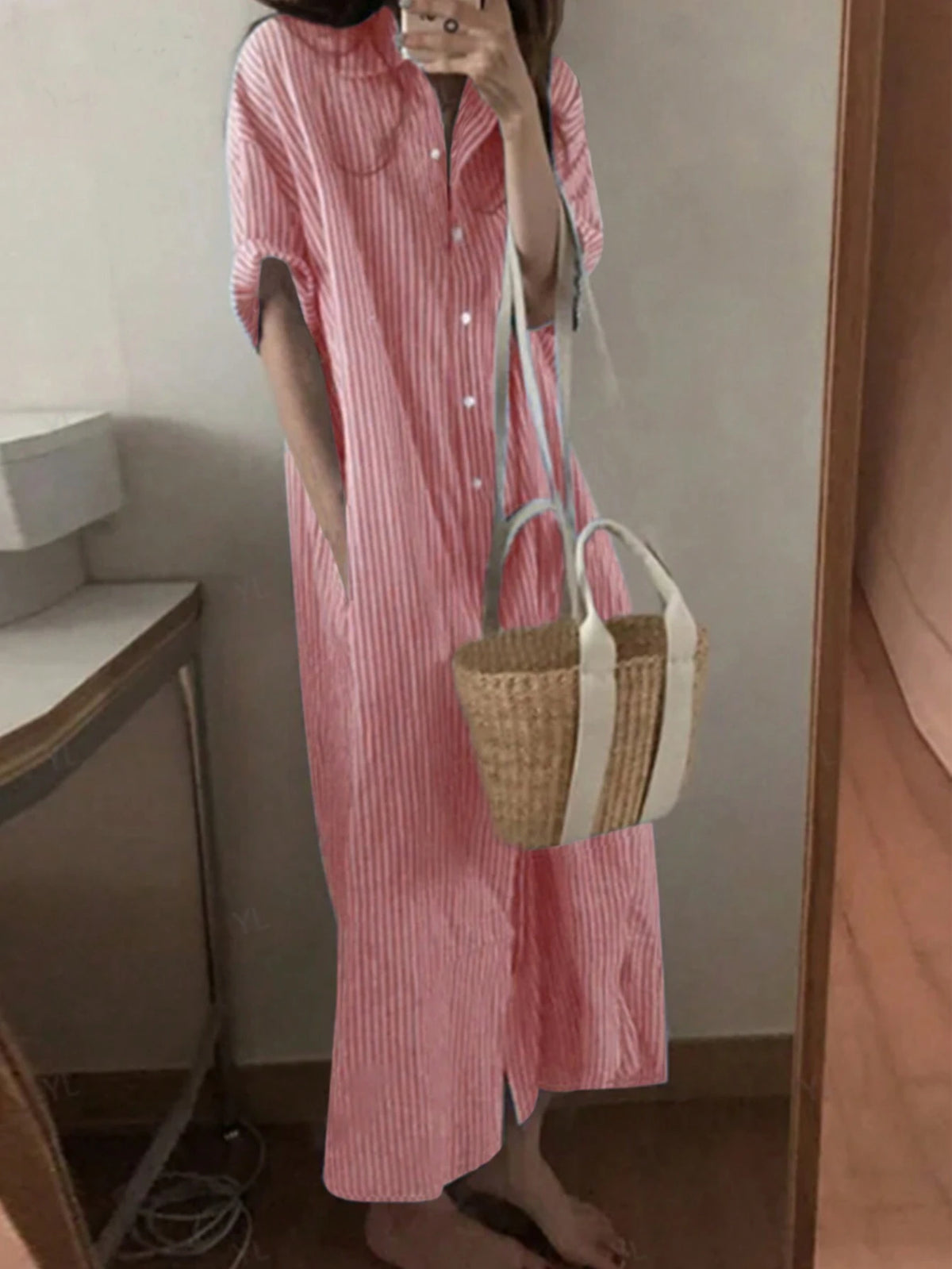 Frenchy Ladies' Casual Striped Maxi Cardigan Dress For Summer