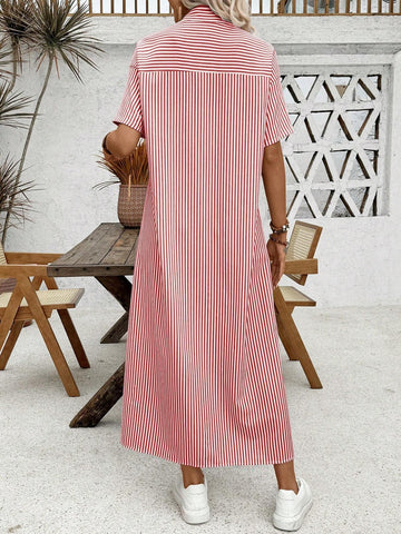 Frenchy Ladies' Casual Striped Maxi Cardigan Dress For Summer