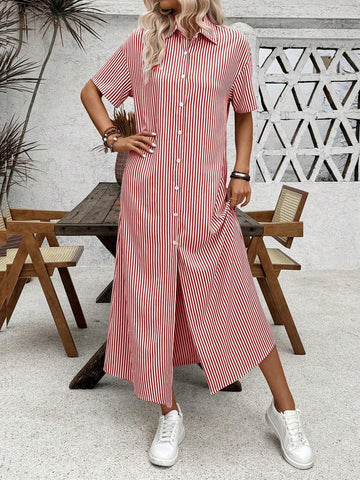 Frenchy Ladies' Casual Striped Maxi Cardigan Dress For Summer
