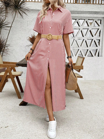 Frenchy Ladies' Casual Striped Maxi Cardigan Dress For Summer