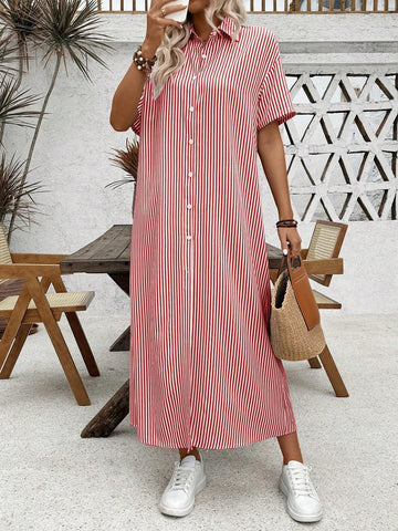 Frenchy Ladies' Casual Striped Maxi Cardigan Dress For Summer