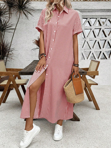 Frenchy Ladies' Casual Striped Maxi Cardigan Dress For Summer