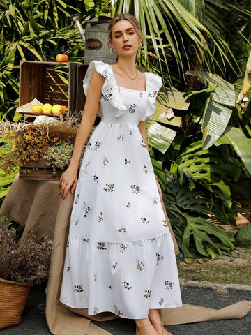 Ladies' Floral Printed Dress With Lining