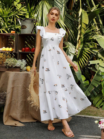 Ladies' Floral Printed Dress With Lining