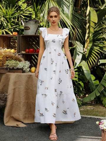 Ladies' Floral Printed Dress With Lining