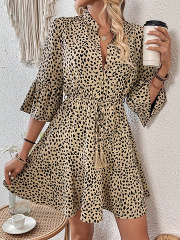 Ladies' Full Printed Bell Sleeve Dress