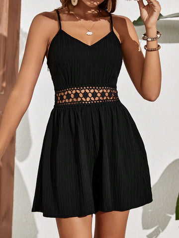 Ladies' Lace Splicing Texture Casual Vacation Cami Romper