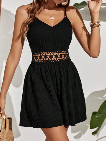 Ladies' Lace Splicing Texture Casual Vacation Cami Romper