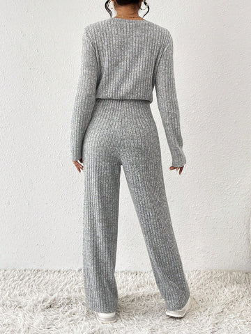 Ladies' Solid Color Button Front Jumpsuit With Lapel And Pockets