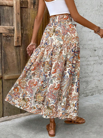 Ladies' Solid Color Camisole Tank Top And Print Skirt Summer Casual Vacation 2pcs Outfit