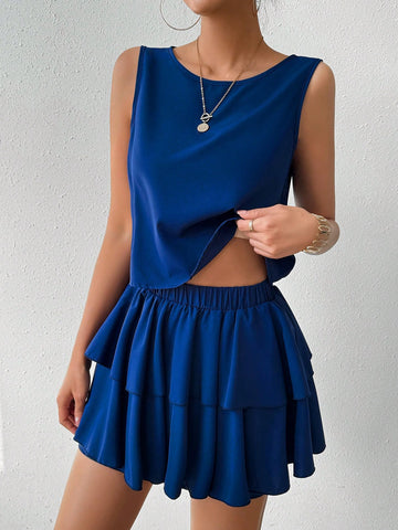 Ladies' Solid Color Casual Two-Piece Set