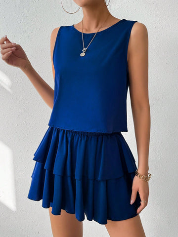 Ladies' Solid Color Casual Two-Piece Set